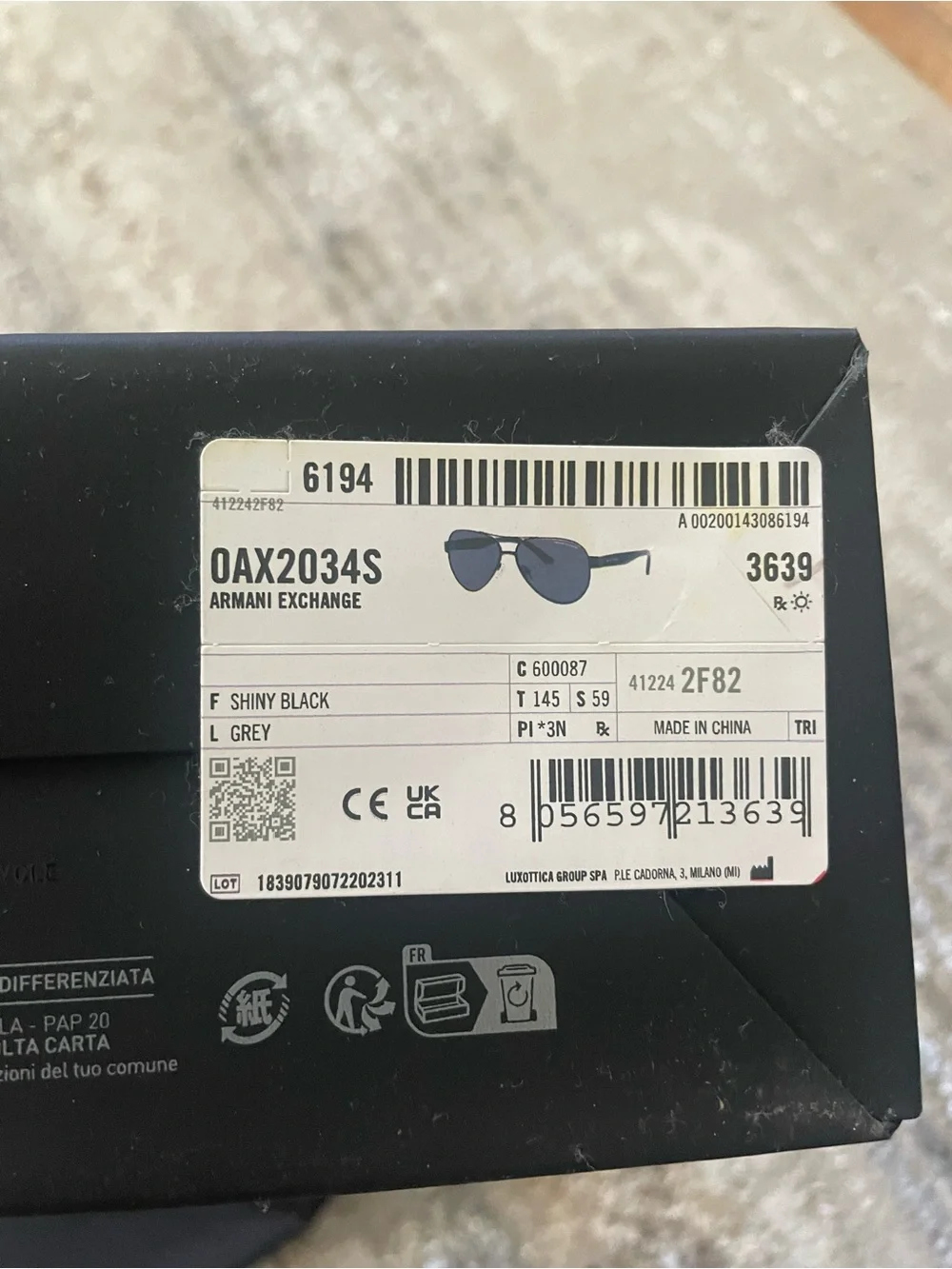 Armani Exchange sunglasses men pilot unisex authentic
